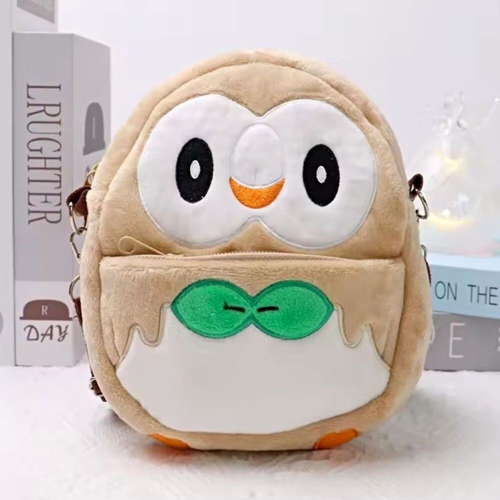 Pokémon Plush Rowlet Crossbody Bag Small Zip Closure Adjustable Strap